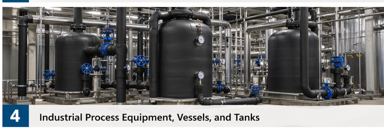 Industrial process equipment, vessels, and tanks