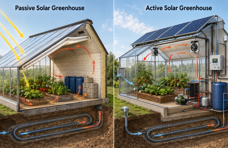 Passive Solar Greenhouse vs Active Solar Greenhouse Passive Solar Greenhouse vs Active Solar Greenhouse